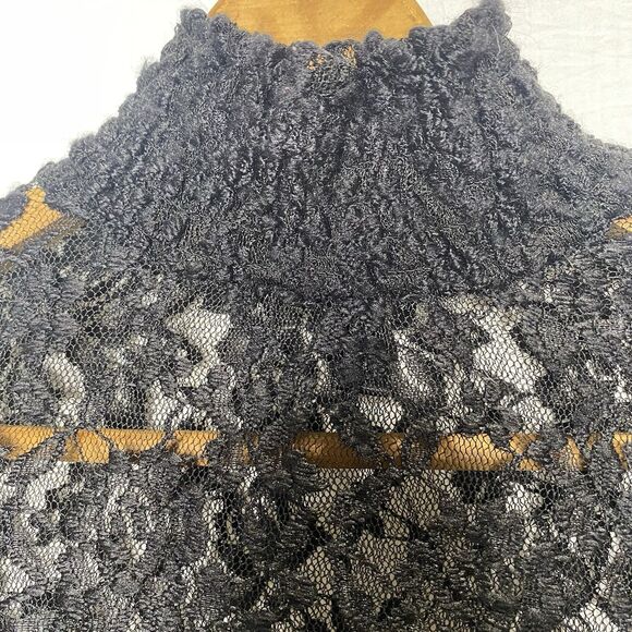 J FOR JUSTIFY Lace Sheer Blouse High Neck Long Sleeve Romantic Womens M Black - Picture 9 of 13